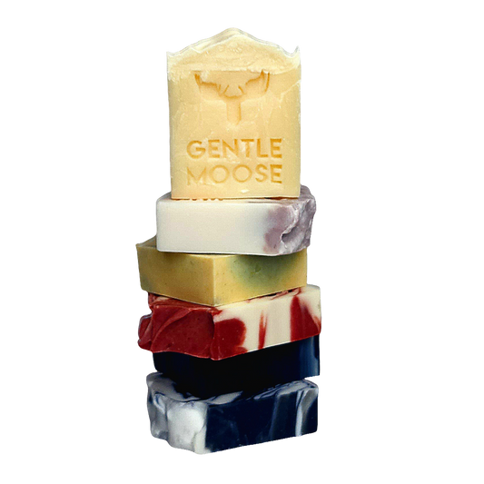 Gentle Moose best natural soap six pack, chemical free, plastic free, essential oils only for men and women made in Canada by Canadians